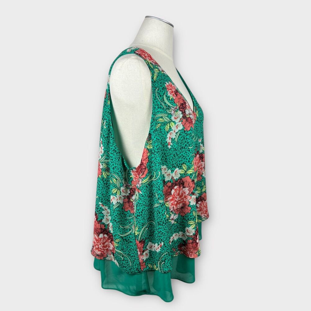 Torrid 5X‎ Green Floral Chiffon Tank Top Plus Size Flowy Blouse - Picture 2 of 7
